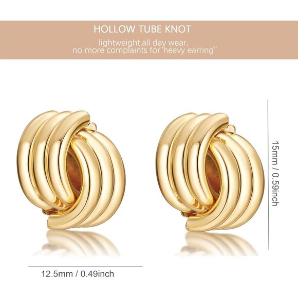 Women's Gold Chunky Knot Lightweight Trendy Jewelry Earrings 14k Gold Plated - Picture 2 of 4